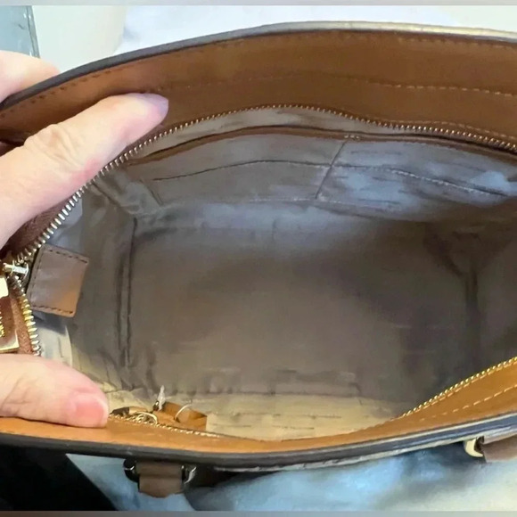 MICHAEL KORS Hamilton Brown Signature Saffiano Satchel with Gold Croc Trim - Picture 4 of 5